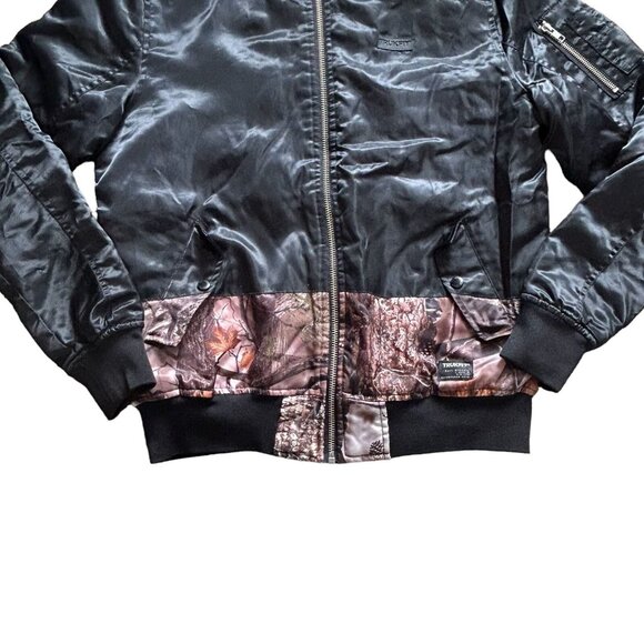 Trukfit Jacket Mens S Black Satin Bomber Full Zip Camouflage Outdoor Streetwear - Picture 6 of 15